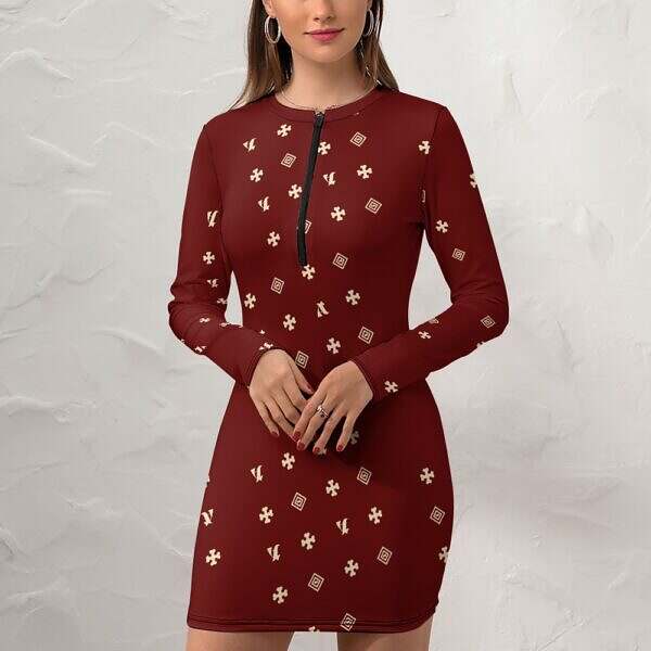 Zip-Up Long Sleeve Hip Dress - Image 20