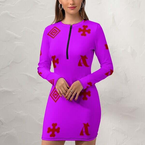 Zip-Up Long Sleeve Hip Dress - Image 55