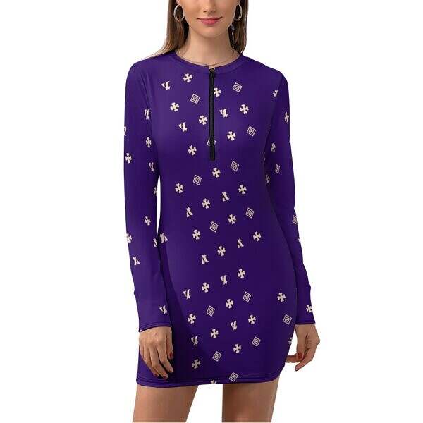 Zip-Up Long Sleeve Hip Dress - Image 24