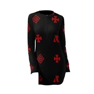 Zip-Up Long Sleeve Hip Dress - Black Display