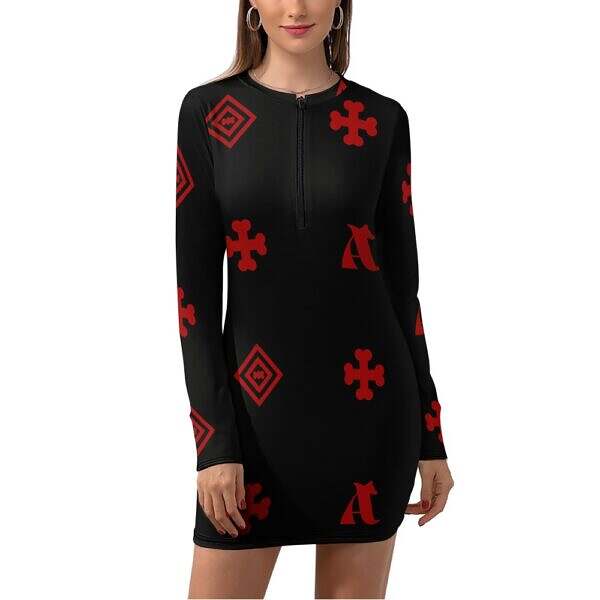 Zip-Up Long Sleeve Hip Dress - Image 3