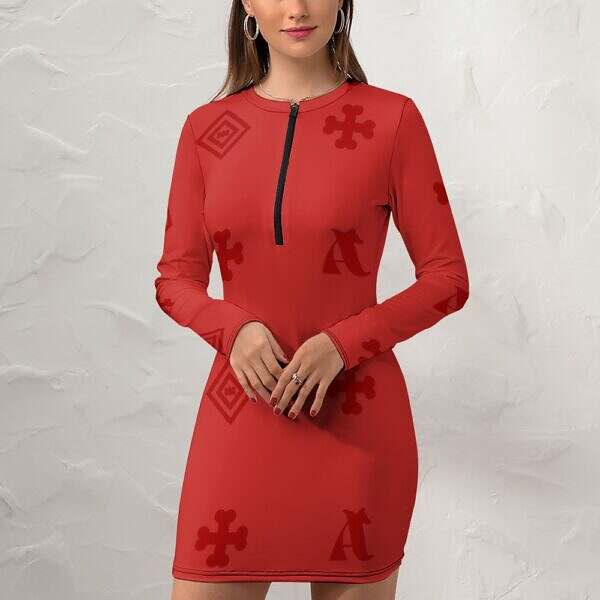 Zip-Up Long Sleeve Hip Dress - Image 48