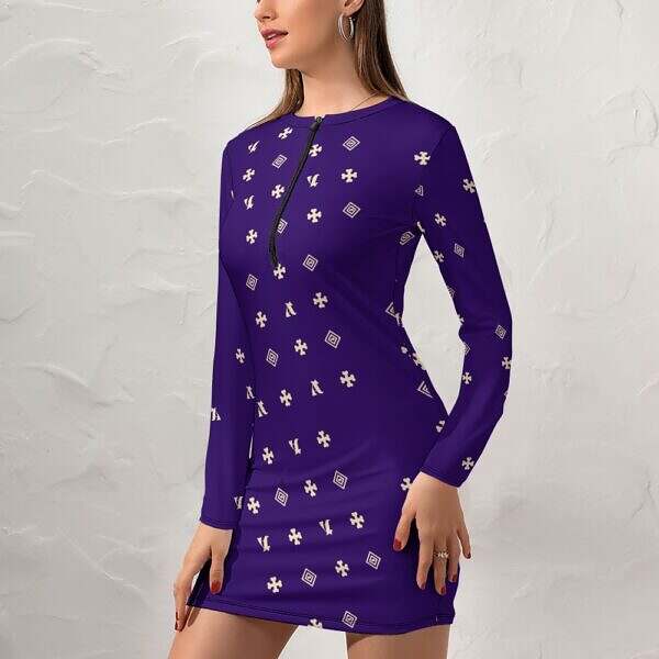 Zip-Up Long Sleeve Hip Dress - Image 22