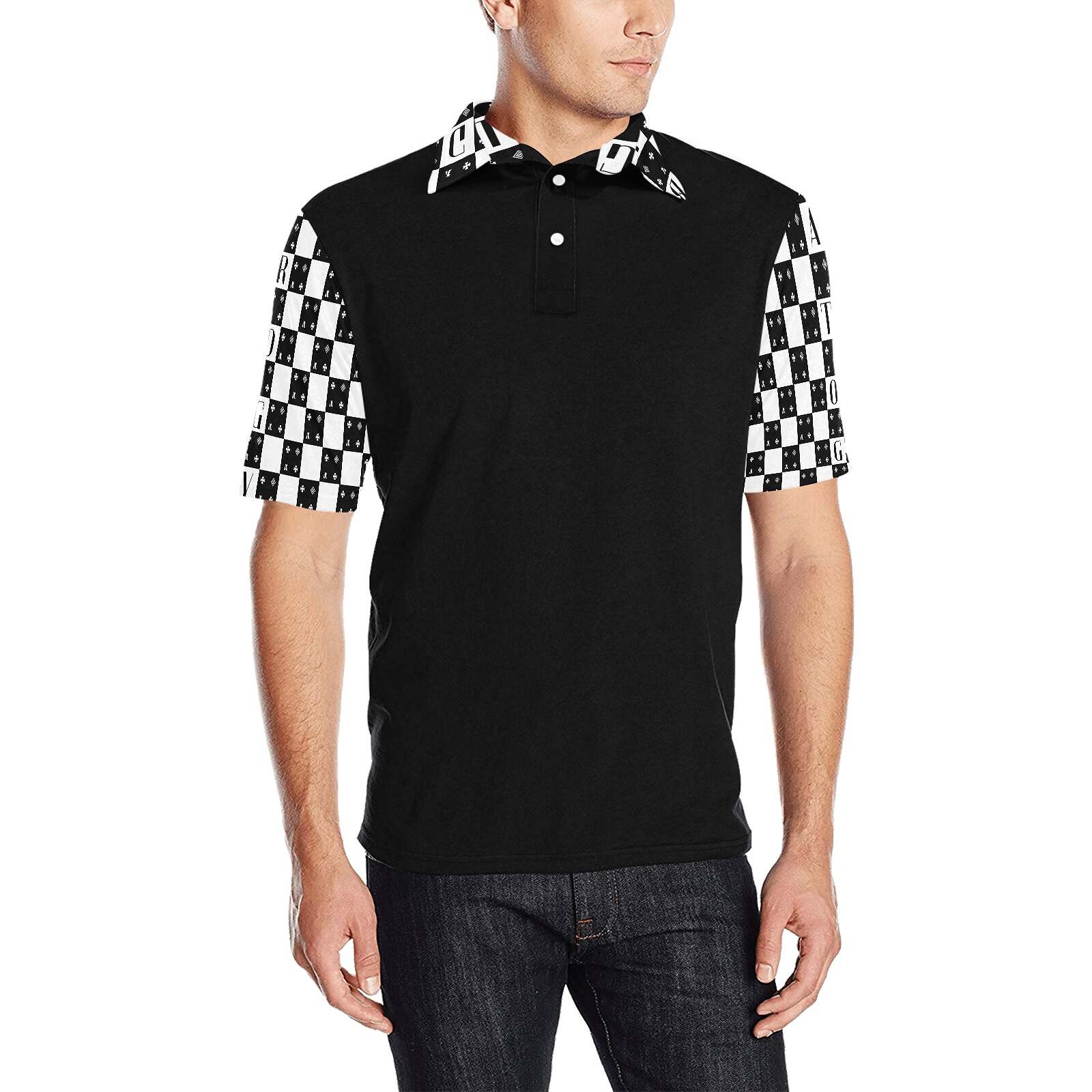 Buttoned Polo Shirt Black Model Front Display