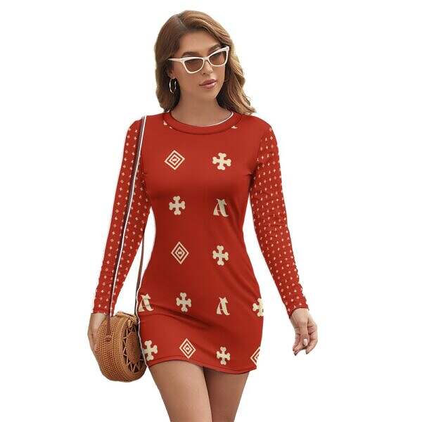 Long Sleeve Slim Dress firebrick display