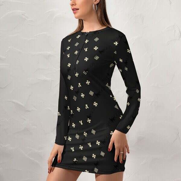 Zip-Up Long Sleeve Hip Dress - Image 8