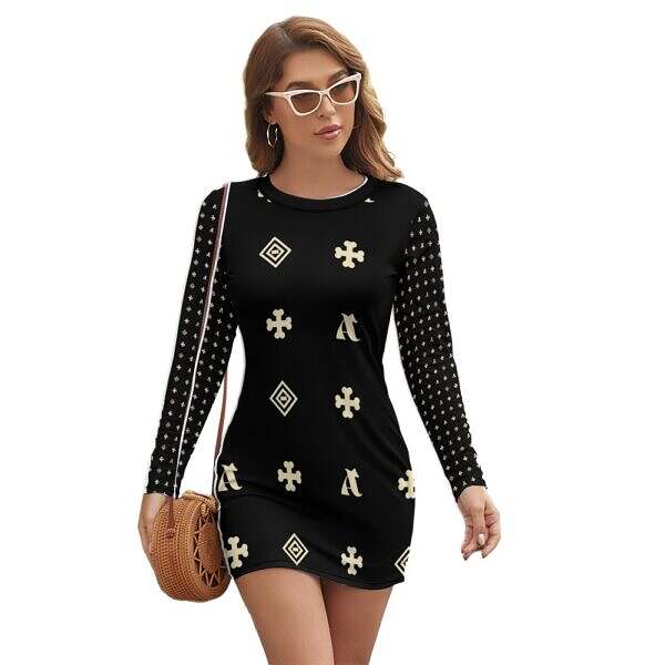 Long Sleeve Slim Dress black display
