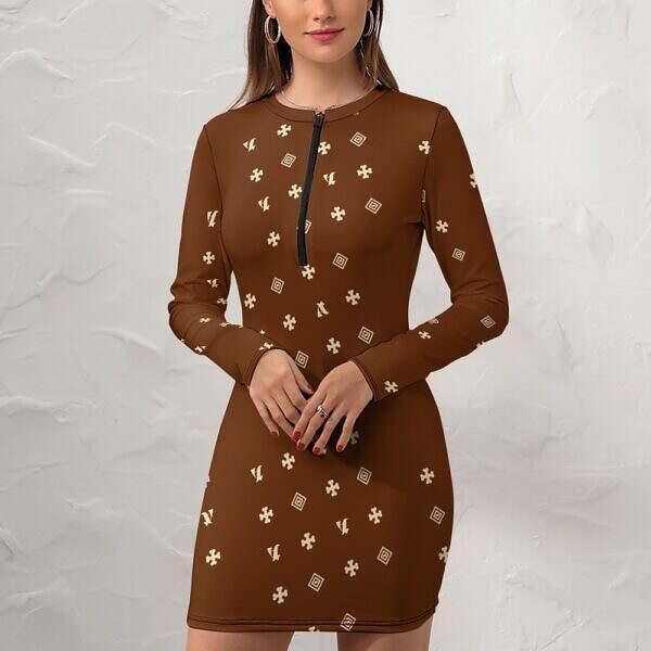 Zip-Up Long Sleeve Hip Dress - Image 41