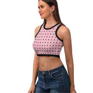Cropped Slim Racer Tank Top - Pink Model Display