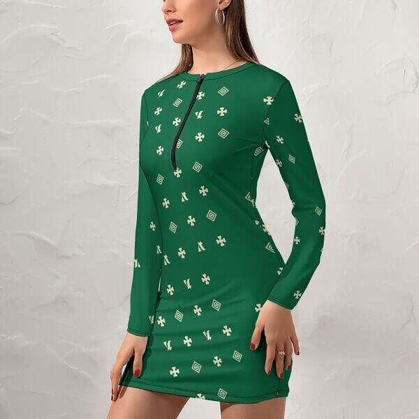 Zip-Up Long Sleeve Hip Dress - Image 29