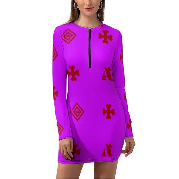 Zip-Up Long Sleeve Hip Dress - Image 52