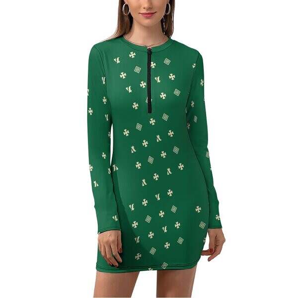 Zip-Up Long Sleeve Hip Dress - Image 31