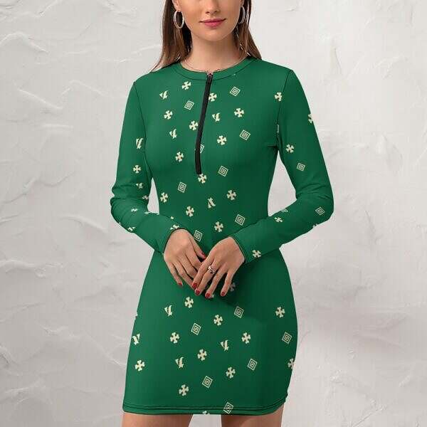 Zip-Up Long Sleeve Hip Dress - Image 34