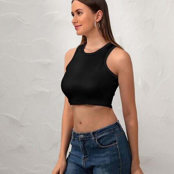 Cropped Slim Racer Tank Top - Image 5