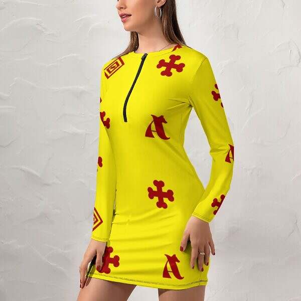 Zip-Up Long Sleeve Hip Dress - Image 57