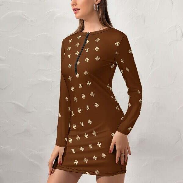 Zip-Up Long Sleeve Hip Dress - Image 36