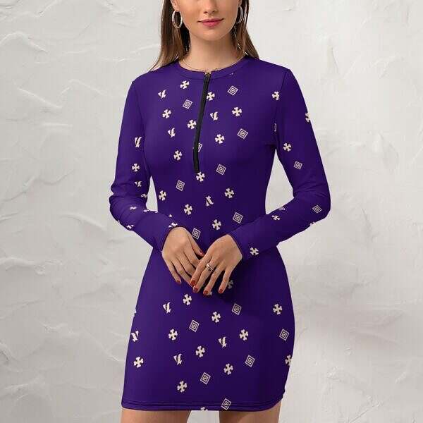 Zip-Up Long Sleeve Hip Dress - Image 27