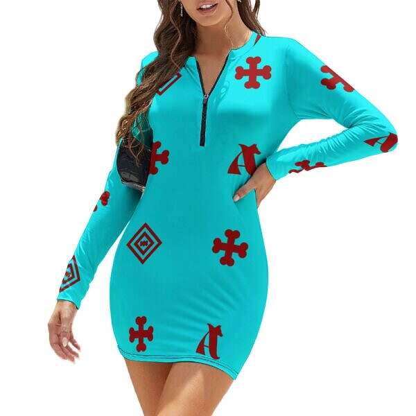 Zip-Up Long Sleeve Hip Dress - Image 67