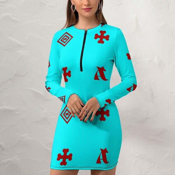 Zip-Up Long Sleeve Hip Dress - Image 69