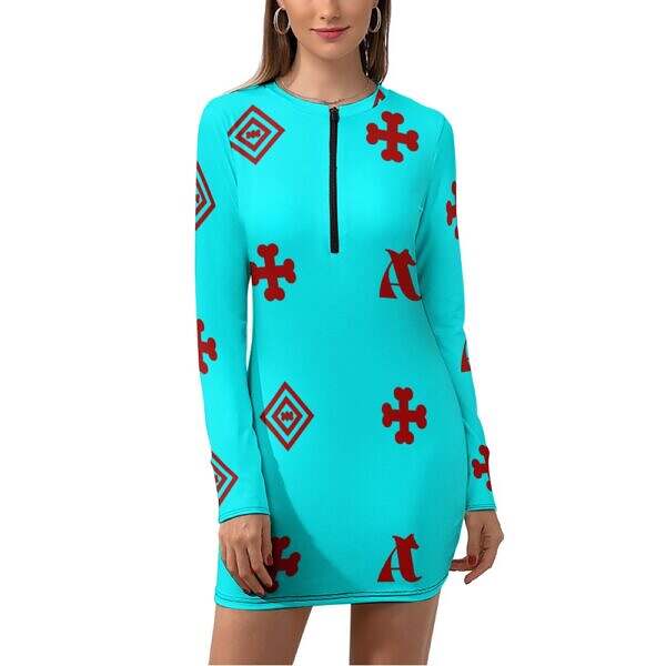 Zip-Up Long Sleeve Hip Dress - Image 66