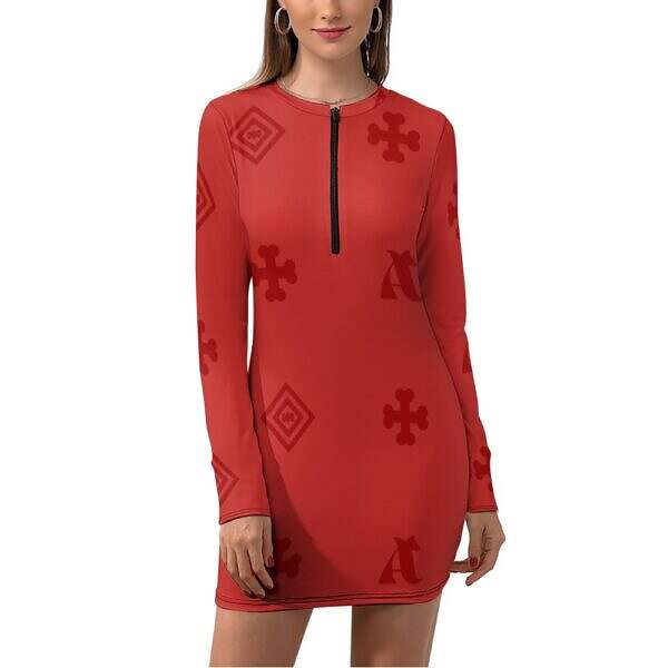 Zip-Up Long Sleeve Hip Dress - Image 45