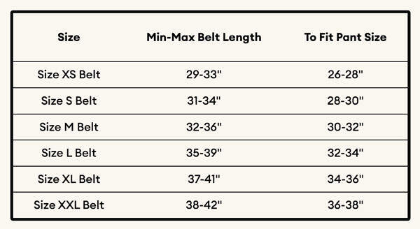 ArtDoggy Leather Belt Size Chart