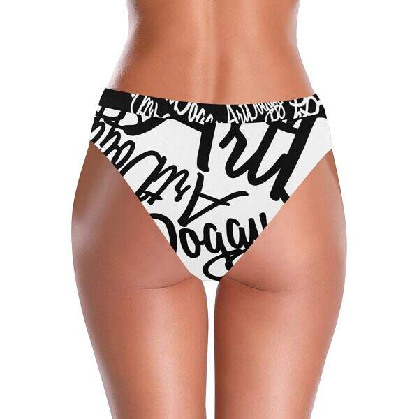 ArtDoggy™ High-Waisted Retro Bikini Bottom white model display back