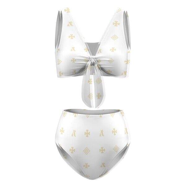 ADpld™ Two-Piece Knotted Bikini Swimsuit white front display