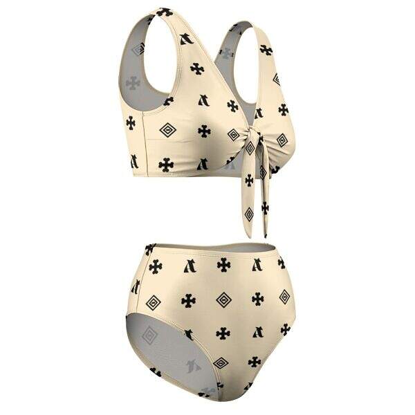 ADpld™ Two-Piece Knotted Bikini Swimsuit blanched almond side display