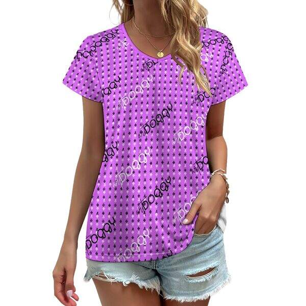 ADpld™ V-neck Short Sleeve T-shirt orchid front model display copy