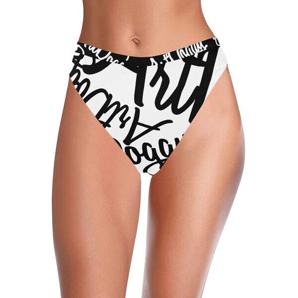 ArtDoggy™ High-Waisted Retro Bikini Bottom white model display front