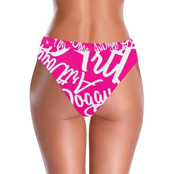 ArtDoggy™ High-Waisted Retro Bikini Bottom deep pink back model display