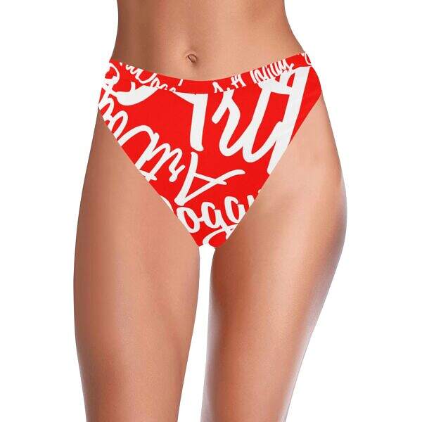 ArtDoggy™ High-Waisted Retro Bikini Bottom red front model display
