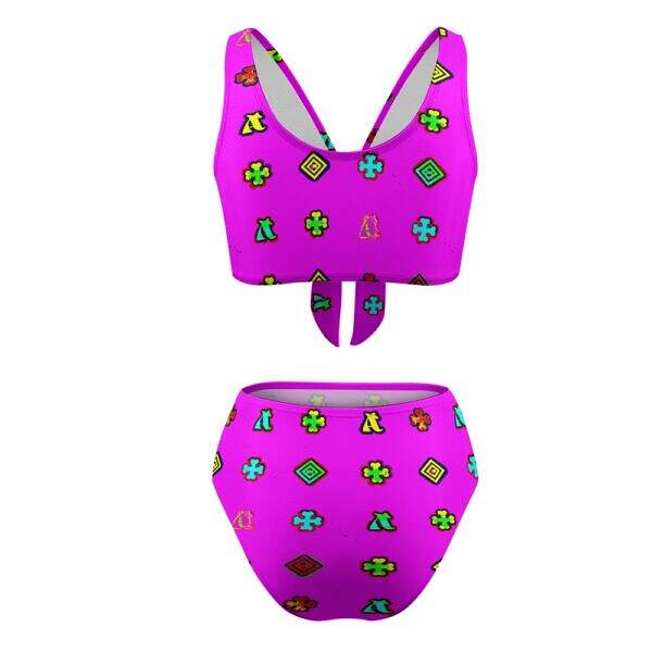 ADpld™ Two-Piece Knotted Bikini Swimsuit magenta back display