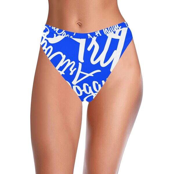 ArtDoggy™ High-Waisted Retro Bikini Bottom blue front model display