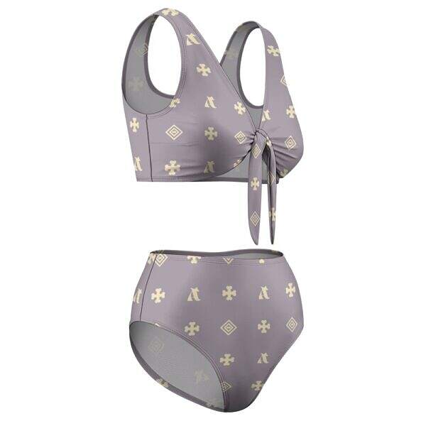 ADpld™ Two-Piece Knotted Bikini Swimsuit dark grey side display