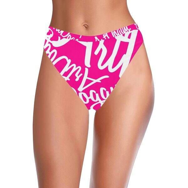 ArtDoggy™ High-Waisted Retro Bikini Bottom deep pink front model display