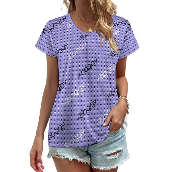 ADpld™ V-neck Short Sleeve T-shirt medium purple front model display copy