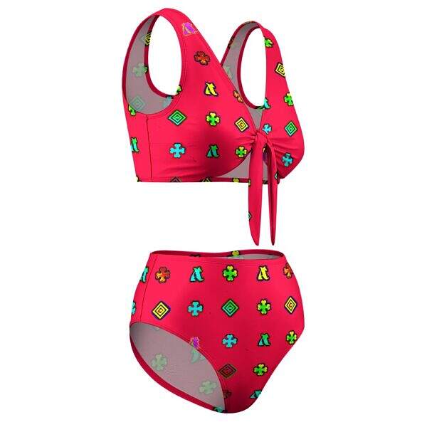 ADpld™ Two-Piece Knotted Bikini Swimsuit crimson side display