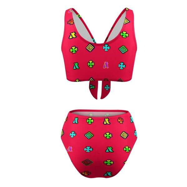 ADpld™ Two-Piece Knotted Bikini Swimsuit crimson back display
