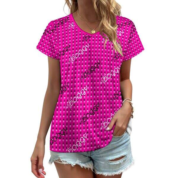 ADpld™ V-neck Short Sleeve T-shirt deep pink Front Model Display
