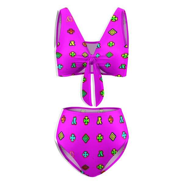 ADpld™ Two-Piece Knotted Bikini Swimsuit magenta front display