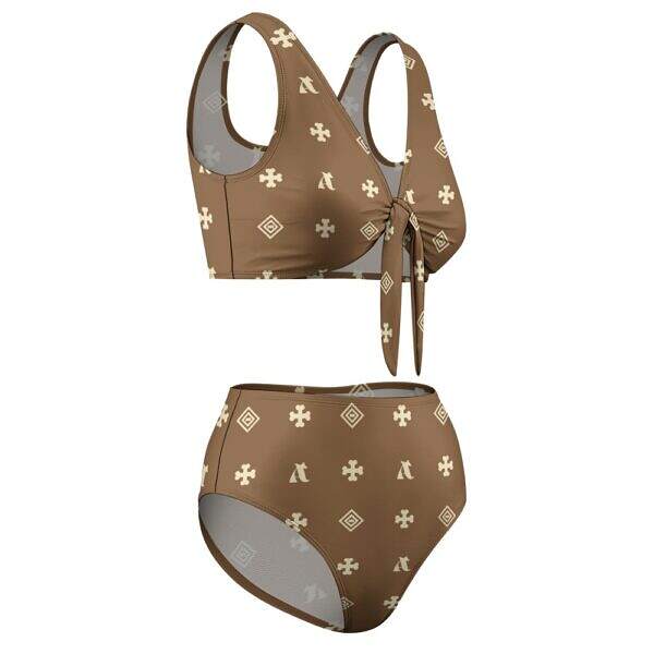 ADpld™ Two-Piece Knotted Bikini Swimsuit saddlebrown display side