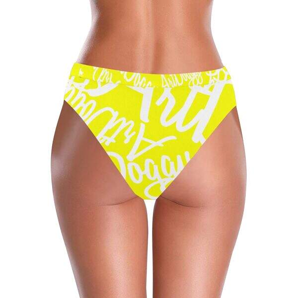 ArtDoggy™ High-Waisted Retro Bikini Bottom yellow back model display