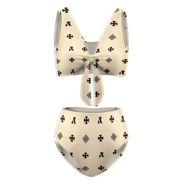 ADpld™ Two-Piece Knotted Bikini Swimsuit blanched almond front display