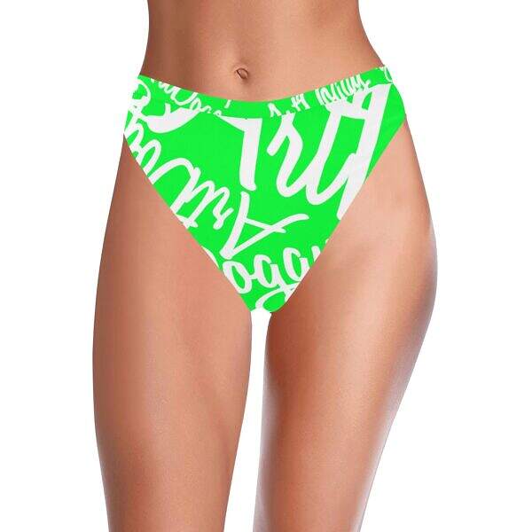 ArtDoggy™ High-Waisted Retro Bikini Bottom lime front model display