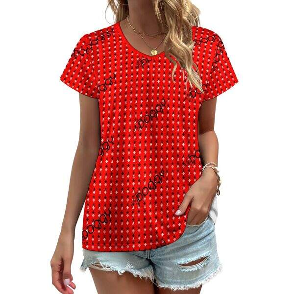 ADpld™ V-neck Short Sleeve T-shirt red front model display