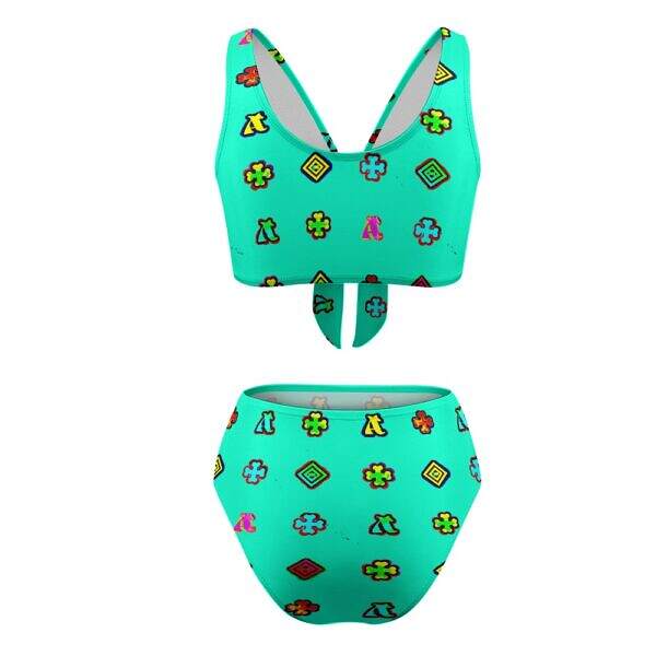ADpld™ Two-Piece Knotted Bikini Swimsuit aquamarine back display