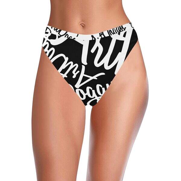 ArtDoggy™ High-Waisted Retro Bikini Bottom white1 front model display
