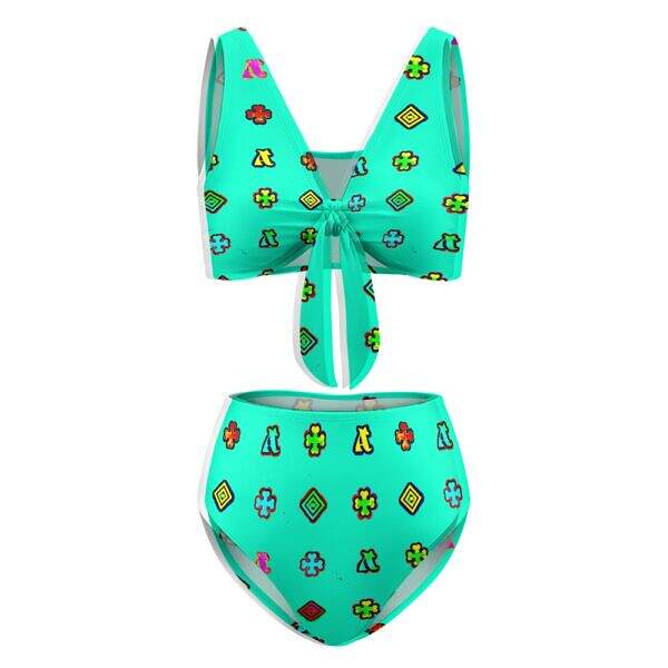 ADpld™ Two-Piece Knotted Bikini Swimsuit aquamarine front display